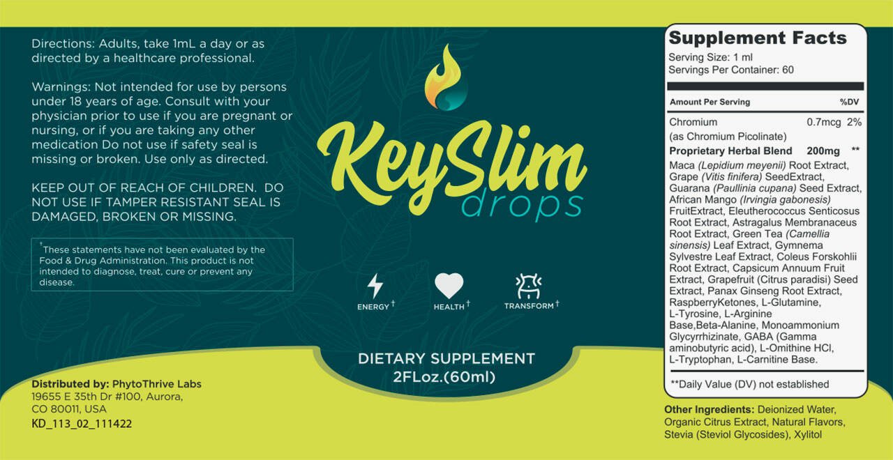 KeySlim Drops Supplement Facts